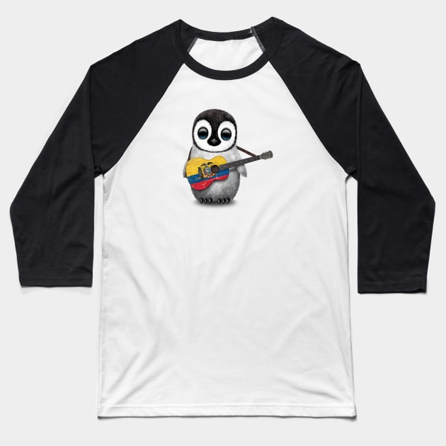 Baby Penguin Playing Ecuadorian Flag Guitar Baseball T-Shirt by jeffbartels